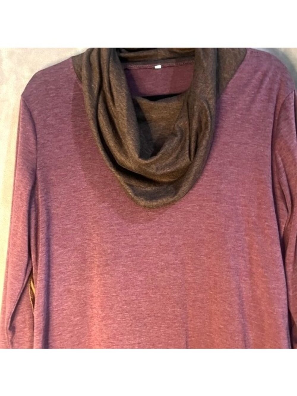 Women's Cowl Neck Scarf Pullover Blouse Turtleneck Burgundy Elbow Patches Tunic - Picture 11 of 16